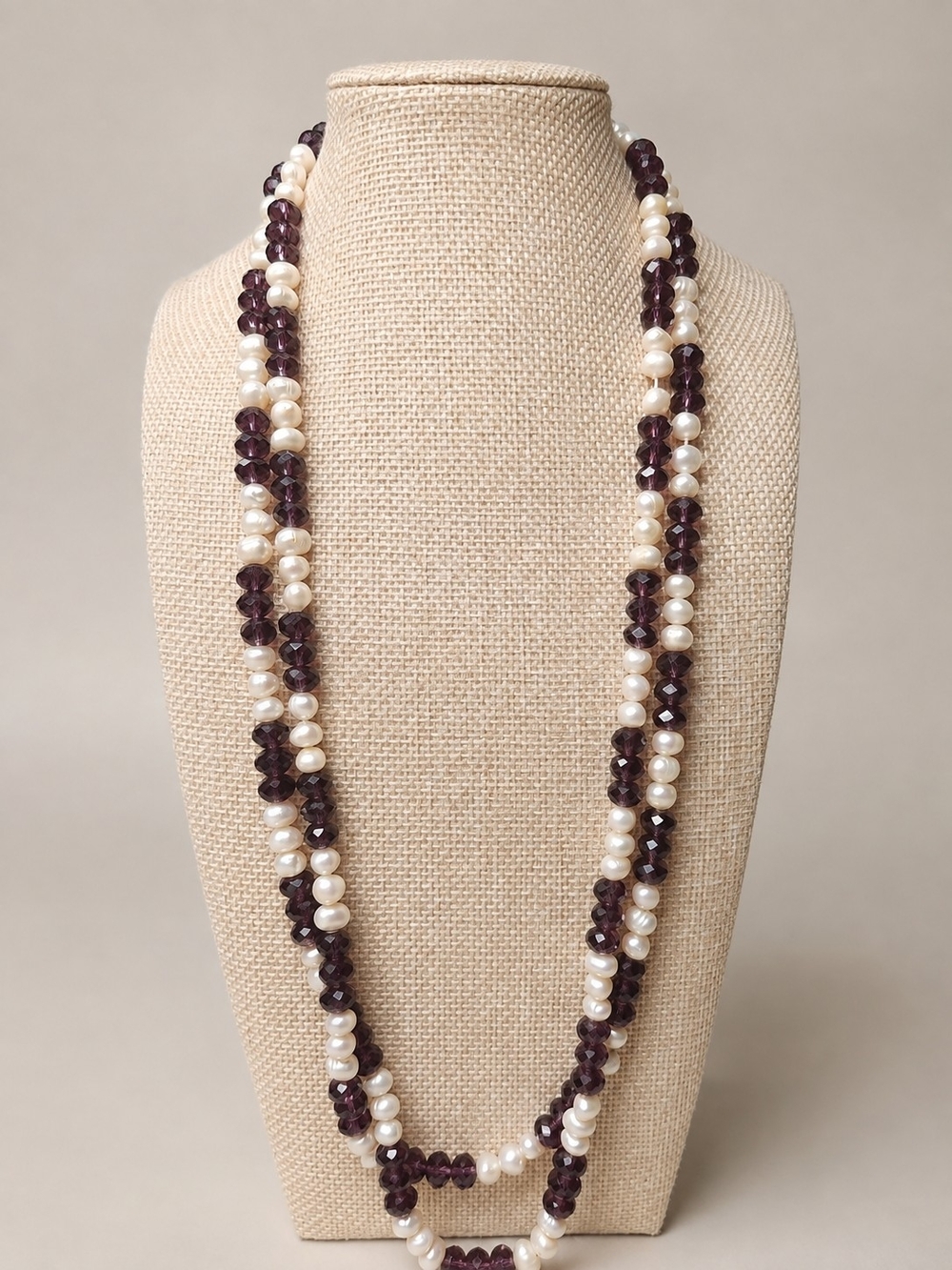 52” Purple Faceted Bead & Freshwater Pearl Necklace